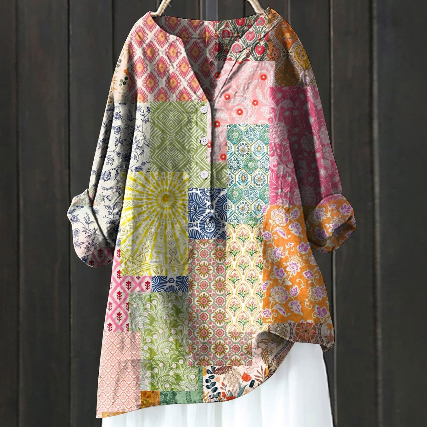 Trending Now at Buy Center: Long Sleeve Chinese Style Slub Linen Comfort Printing All-matching Shirt XL240533 HCY06