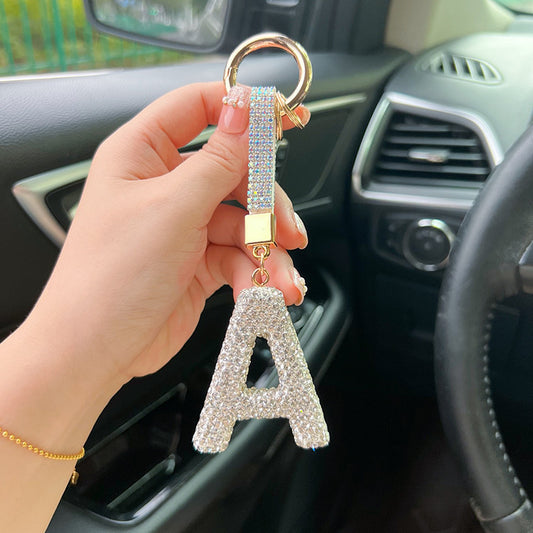 Hot New Items at Buy Center: English Letter Keychain Clay Diamond Round Buckle Pendant A