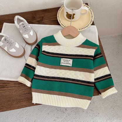 Newly Released at Buy Center: Boy's Pullover Color Stripes Sleeve Sweater