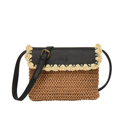 Trending Now at Buy Center: Women's Straw Mori Style Western Style All-matching Beach Crossbody Bag Brown With Black