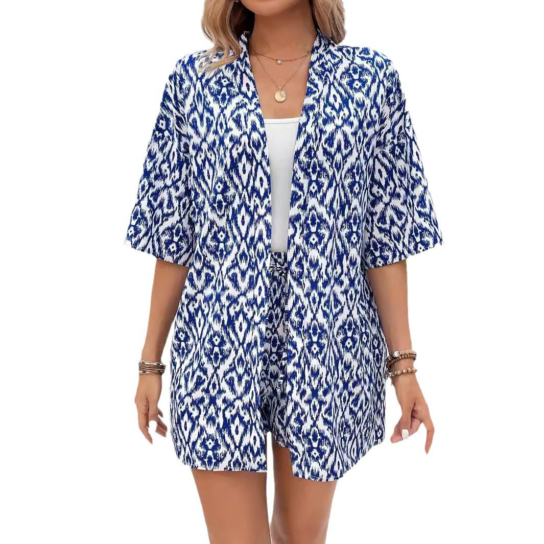 Trending Now at Buy Center: Fashion Loose Print Cardigan Suit Women