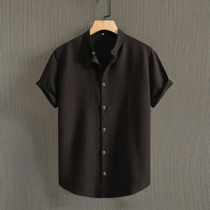 Fresh on the Scene at Buy Center: Men's Fashion Casual Stand Collar Short Sleeve Shirt Black