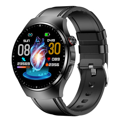 Fresh Arrivals at Buy Center: Smart Watch TK25 Bluetooth Calling Blood Glucose Uric Acid Blood Lipid Black Leather