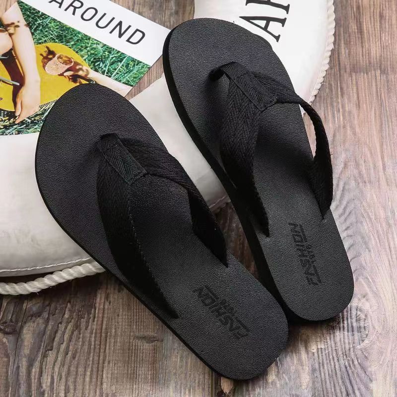 New Men's Fashion Casual Beach Non-slip Flip-flops Black