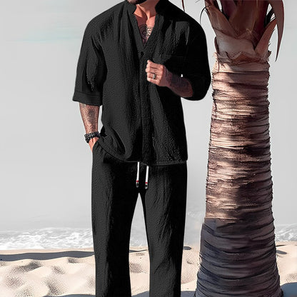 Now Available at Buy Center: Cotton And Linen Half Sleeve Suit Men's Summer Black