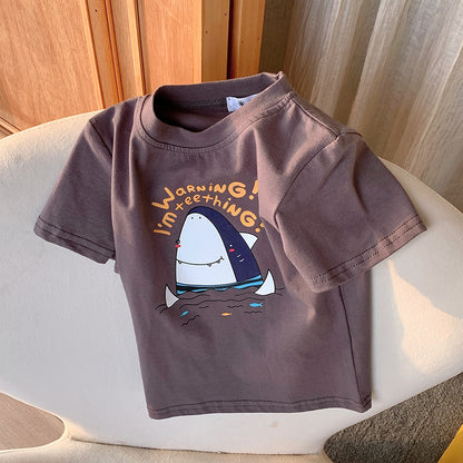 Hot New Items at Buy Center: Children's Half Sleeve Top Summer Wear Dark Gray Big Shark