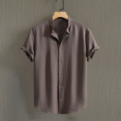 Fresh on the Scene at Buy Center: Men's Fashion Casual Stand Collar Short Sleeve Shirt Gray