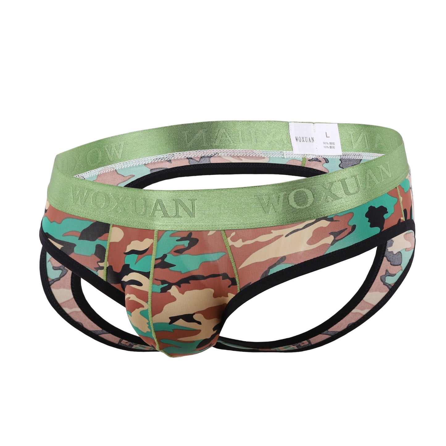 Tanga doble con forma de T y caderas expuestas con camuflaje