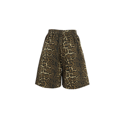 Just Arrived at Buy Center: Women's Leopard Print Casual Pants Street Style High Waist Three-quarter Wide Leg Shorts