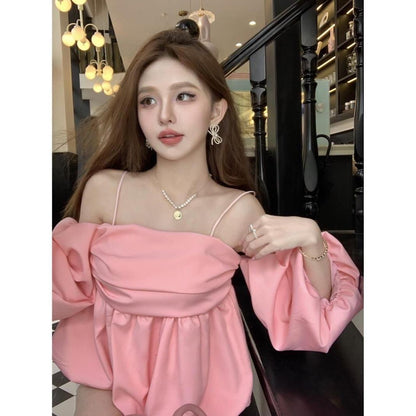 Off-neck Sling Shirt Lantern Sleeve Off-the-shoulder Top