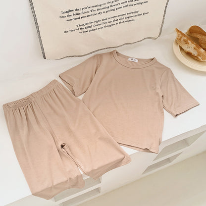 Hot New Items at Buy Center: Modal Children's Pajamas Short-sleeved Thin Bellyband Homewear Suit Light Coffee