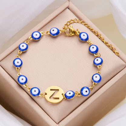 Just Arrived at Buy Center: Women's High-grade Stainless Steel Blue Eyes Fashion Hollowed-out 26 Letter Bracelet Z