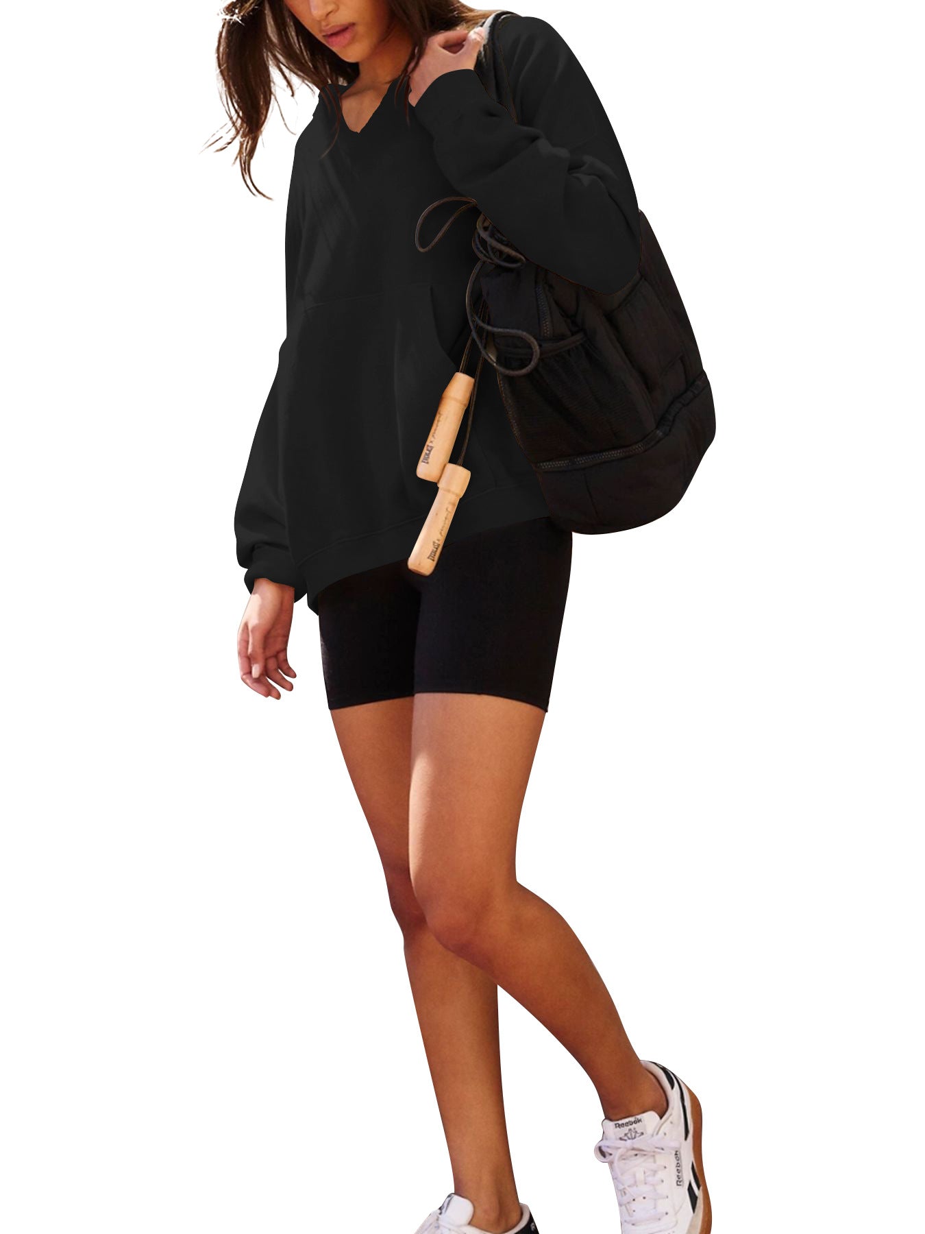 Just Arrived at Buy Center: Women's Oversized Casual Hooded Pocket Sweatshirt Black