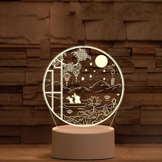 New Mid-Autumn Small Night Lamp Bedside Table Decoration 3D Acrylic Table Lamp