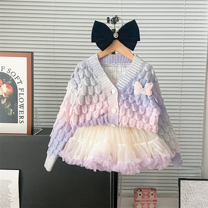 Newly Released at Buy Center: Autumn And Winter Color Changing Colorful Cardigan Tutu Skirt Gradient Color Cute