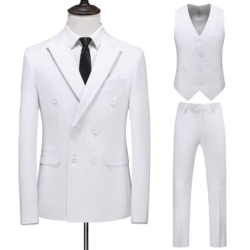 Hot New Arrivals at Buy Center: Men's Oversized Double Breasted Solid Color Suit Three Piece Set White