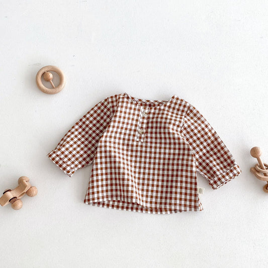 Newly Released at Buy Center: Children's Plaid Shirt Autumn South Korea Coffee Plaid Shirt