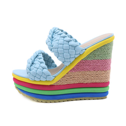 New at Buy Center: Women's Wedge Rainbow Sandals Sky Blue