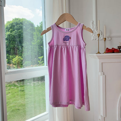 Newly Released at Buy Center: Girls' Vest Dress Fruit Printed Cotton Princess Dress Purple Grape