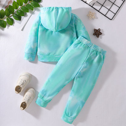 Hot New Items at Buy Center: Girls' Tie-dye Long-sleeved Trousers Hooded Suits