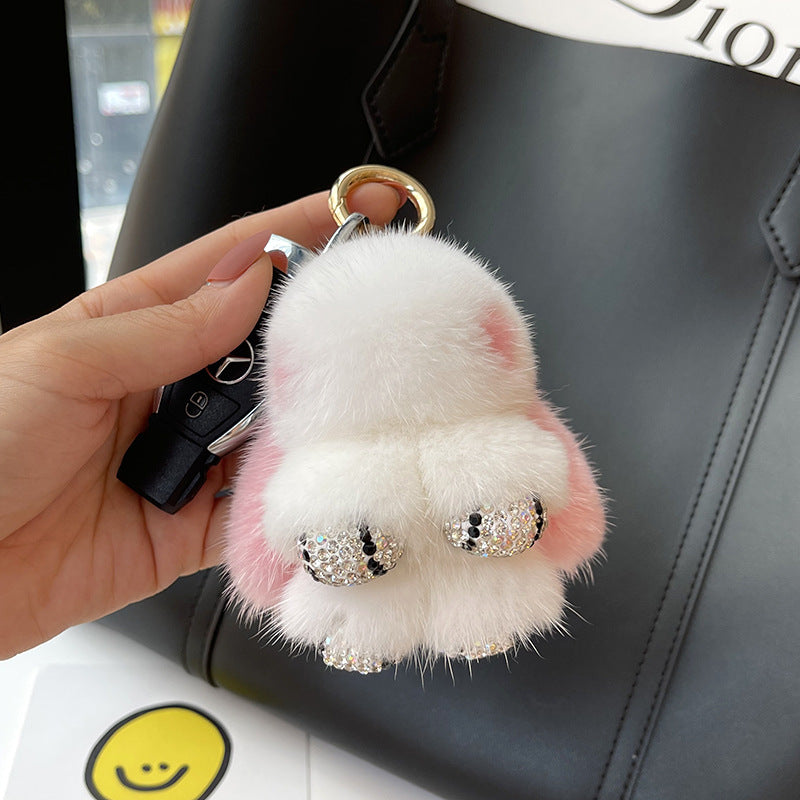 Porte-clés pendentif lapin rouge mignon en peluche de vison