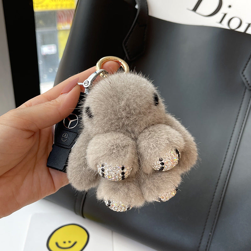 Porte-clés pendentif lapin rouge mignon en peluche de vison