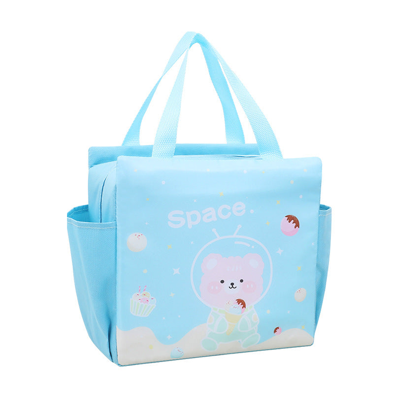 Fresh Arrivals at Buy Center: Lunch Box Handheld Lunch Bag Work Capacity Aluminum Foil Thickening Insulated Lunch Box Bag Light Blue Space Bear