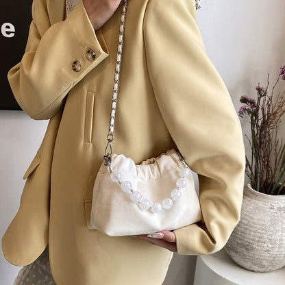 New Beaded Portable New Chinese Style Bag Fashion Bucket Bag Velvet Chain Messenger Bag