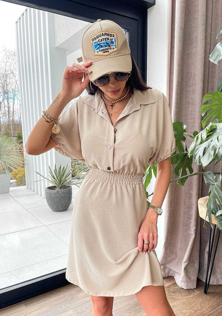 Trending Now at Buy Center: Women's Fashion Tailored Collar Button Waist-tight Dress Khaki