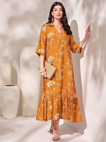 Hot New Items at Buy Center: Elegant Style Printed Loose Casual Dress Women Orange