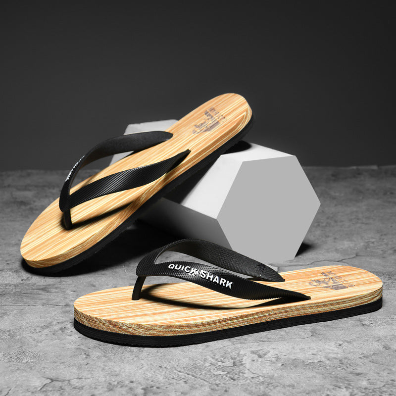 Now Available at Buy Center: Flip Flops Men's Non-slip Flip-flop Beach Slippers Khaki 819 Wood Grain