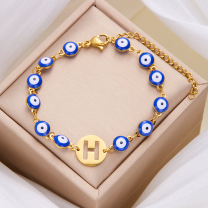 Just Arrived at Buy Center: Women's High-grade Stainless Steel Blue Eyes Fashion Hollowed-out 26 Letter Bracelet H