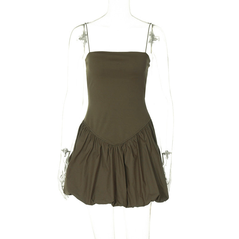 Newly Arrived at Buy Center: Tube Top Off-neck Waist Slimming Sling Dress Army Green