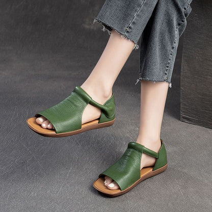 Just Arrived at Buy Center: Authentic Leather British Style Handmade Velcro Open Toe Sandals Green