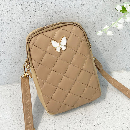 Bolso bandolera con rombos y mariposas bordadas