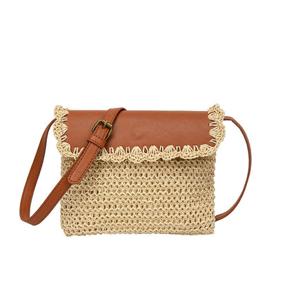 Trending Now at Buy Center: Women's Straw Mori Style Western Style All-matching Beach Crossbody Bag Beige With Brown