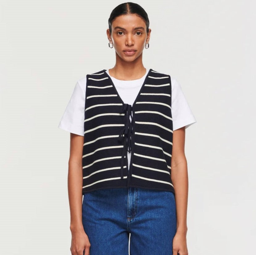 Fresh Arrivals at Buy Center: Women's Top Fashion Tie Dehaired Angora Vest Black And White Stripes