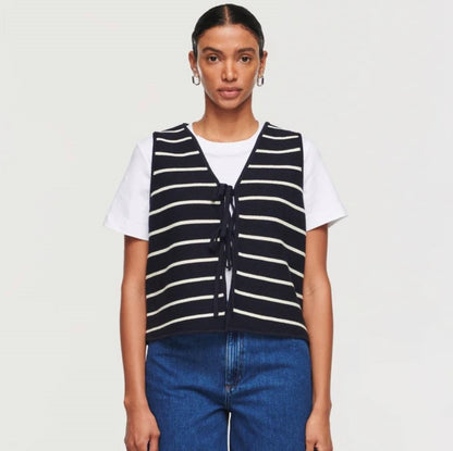 Fresh Arrivals at Buy Center: Women's Top Fashion Tie Dehaired Angora Vest Black And White Stripes