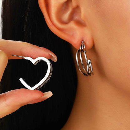 Trending Now at Buy Center: Three-line Love Heart Stud Earrings Double-layer Circle Women's Simple 02 White K1270