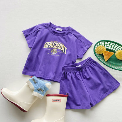 Newly Released at Buy Center: And Girls Printed Letter Sportswear Children's Travel Clothes Grape Purple