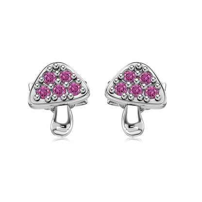 Newly Released at Buy Center: Silver S925 Green Round Zirconium Inlaid Mushroom Left And Right Symmetrical Design Small And Delicate Ear Stud DY1D0379 S W RR 925 Silver