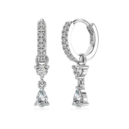 Now Available at Buy Center: Silver S925 White Round Zirconium Water Drop Pear-shaped Connection Inlaid Exquisite Ear Ring Design Compact