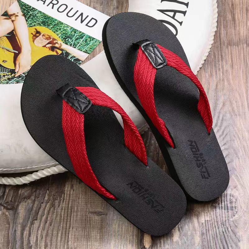 New Men's Fashion Casual Beach Non-slip Flip-flops Red