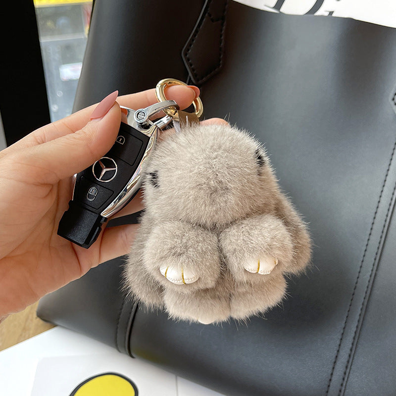 Porte-clés pendentif lapin rouge mignon en peluche de vison