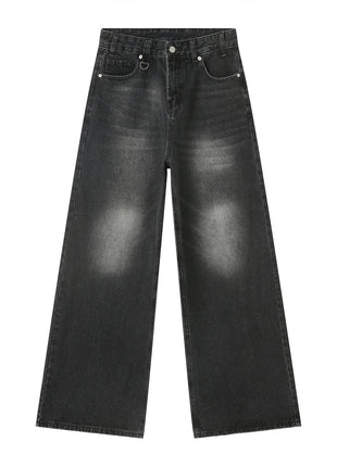 American High Street Simple Wind Black Loose Casual Jeans