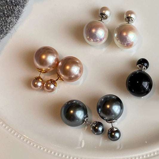 Fresh Arrivals at Buy Center: Silver Needle Really Many Heather Gray Australian White Big And Small Balls Two Sides Pearl Ear Studs