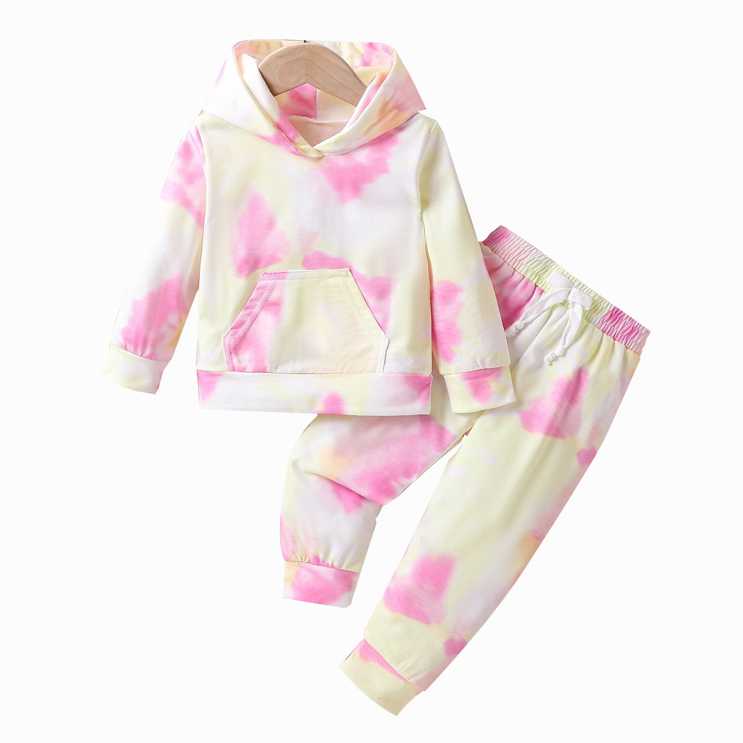 Hot New Items at Buy Center: Girls' Tie-dye Long-sleeved Trousers Hooded Suits Pink