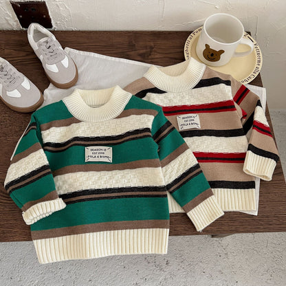 Newly Released at Buy Center: Boy's Pullover Color Stripes Sleeve Sweater