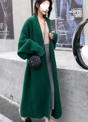 Mink-like Wool Cardigan Loose Size Thickened Mid-length Idle Style Knitted Coat