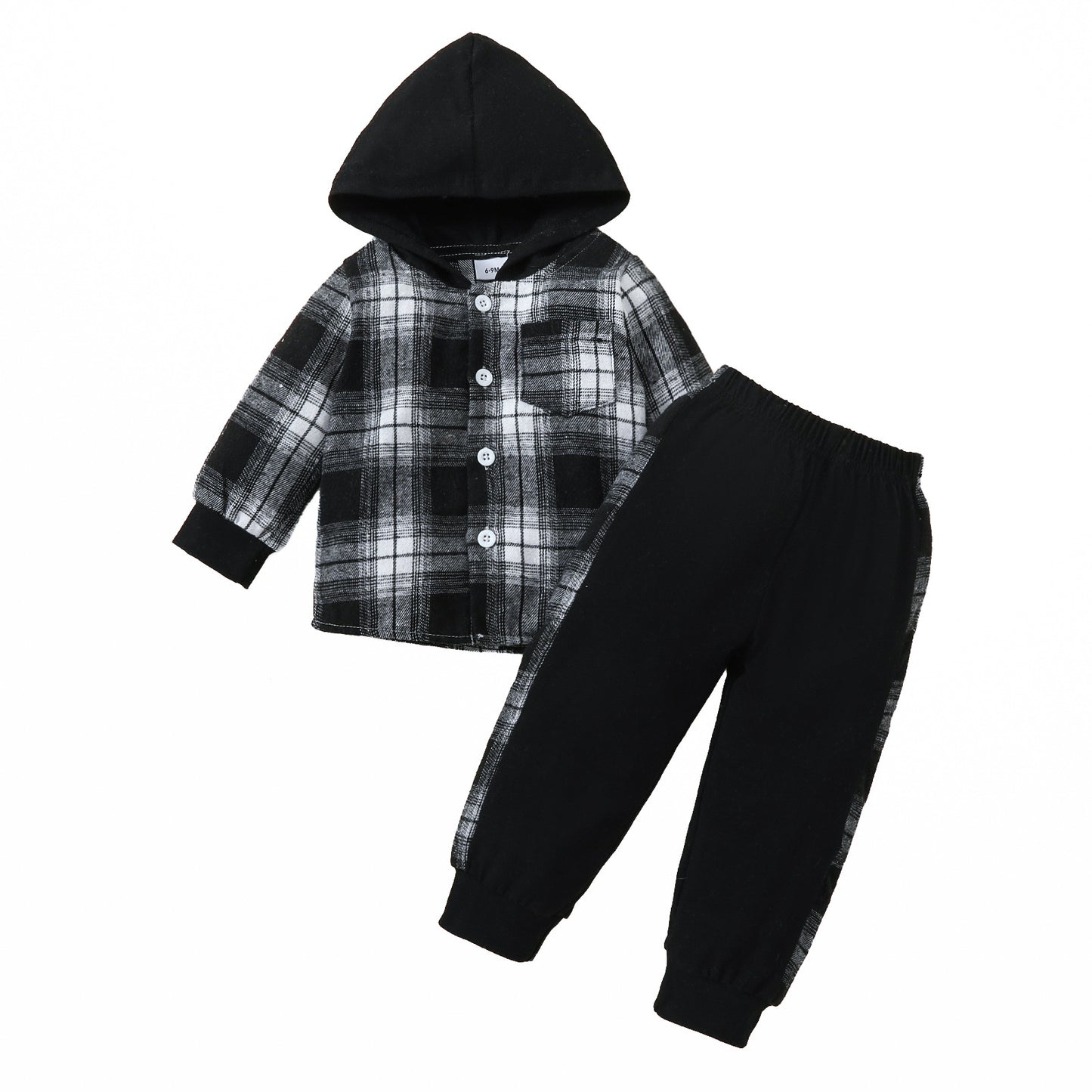 Newly Released at Buy Center: Toddler Baby Boy Classic Plaid Hooded Long Sleeve Shirt Contrast Color Trousers Suit